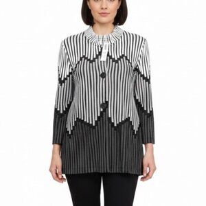 Chicos Womens Black & White Striped Sheer Button-Front Tunic Jacket Size 3 - New